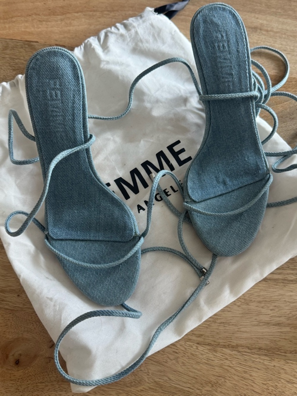 Femme LA Blue Denim Lace-Up Sandals